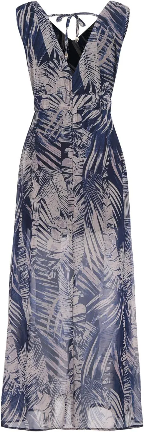 Hawaiian Dresses for Women Sleeveless V Neck Strappy Beach Boho Tropical Summer Maxi Dress Tie Floral Long Sundress
