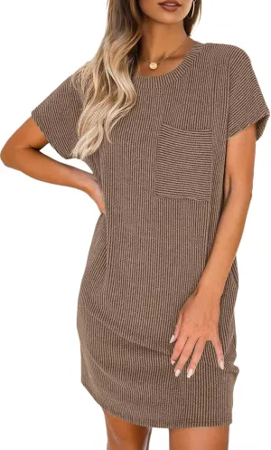HiMONE Womens Casual Dresses Vacation Tshirt Dress Crewneck Shift Shirt Summer Petite Dress XS-2XL