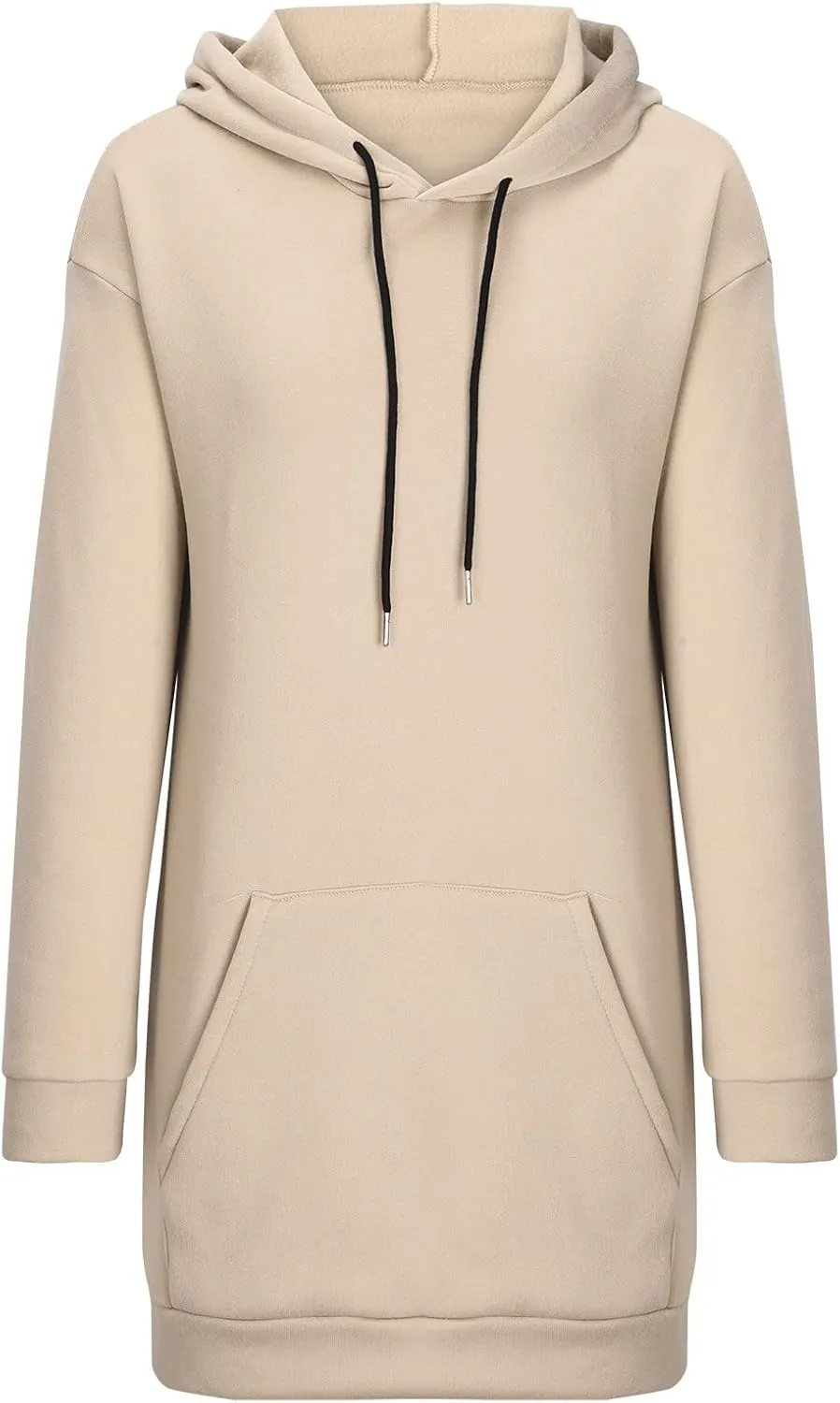 Hoodie Dress for Women Solid Colour Long Sleeve Pullover Tops with Pocket Oversized Casual Fashion Sweatshirt Dress