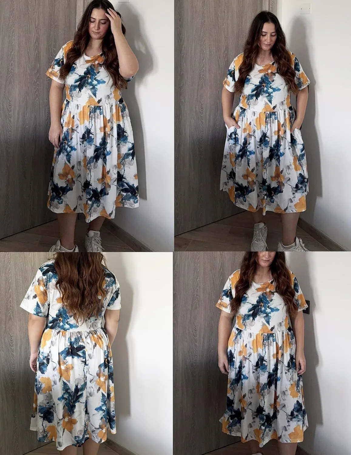 IN'VOLAND Womens Plus Size Summer Dress Short Sleeve Casual Mini Dresses Empire Waist T-Shirt Dress with Pockets