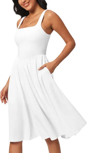 IUGA Sundresses for Women 2025 Summer Dress with Built in Shorts & Bra Spaghetti Strap Midi Casual Flowy Beach Dresses