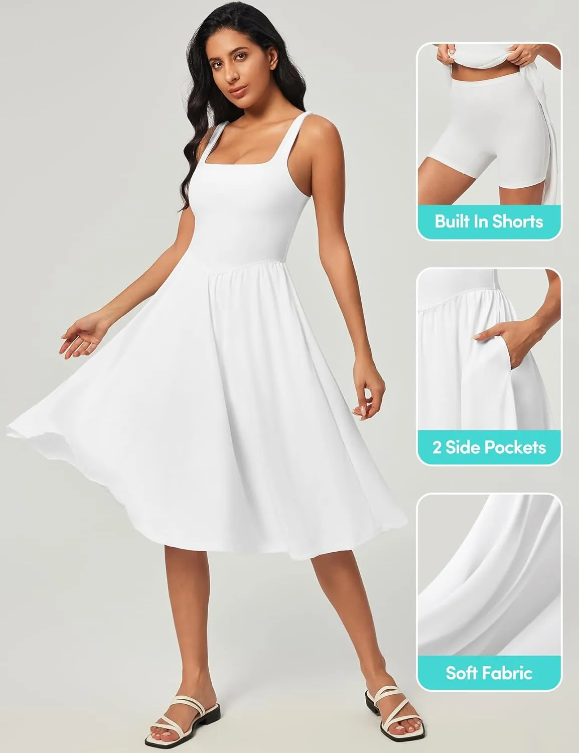 IUGA Sundresses for Women 2025 Summer Dress with Built in Shorts & Bra Spaghetti Strap Midi Casual Flowy Beach Dresses