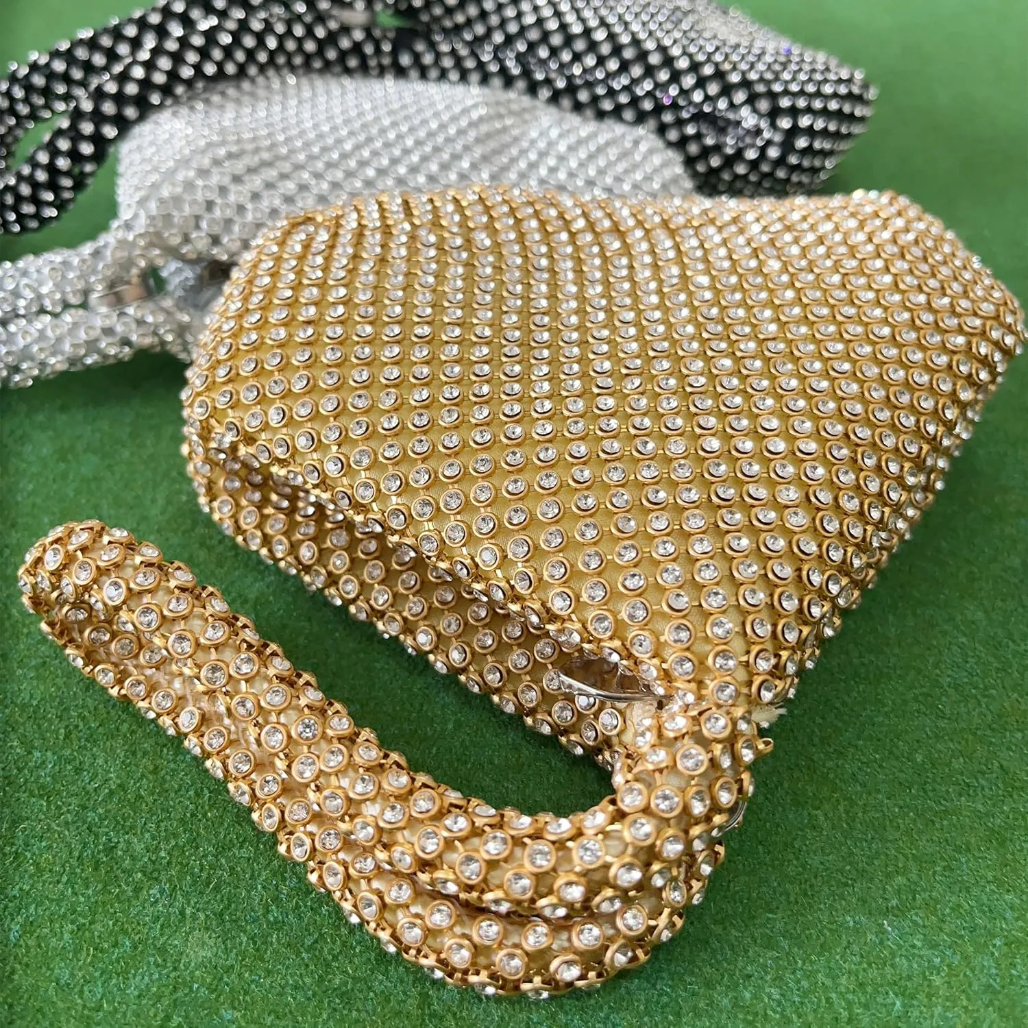 KAITAK Clutch Purses for Women, Rhinestone Evening Bags Cocktail Glitter Triangle Handbags for Party Prom -Mini Size