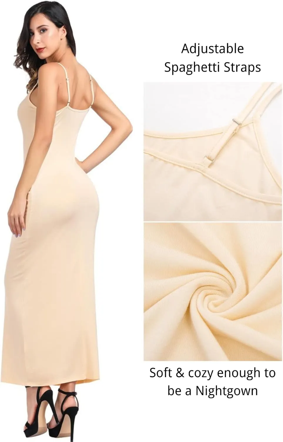 Kate Kasin Women Adjustable Spaghetti Strap Long Cami Full Slip Underdress