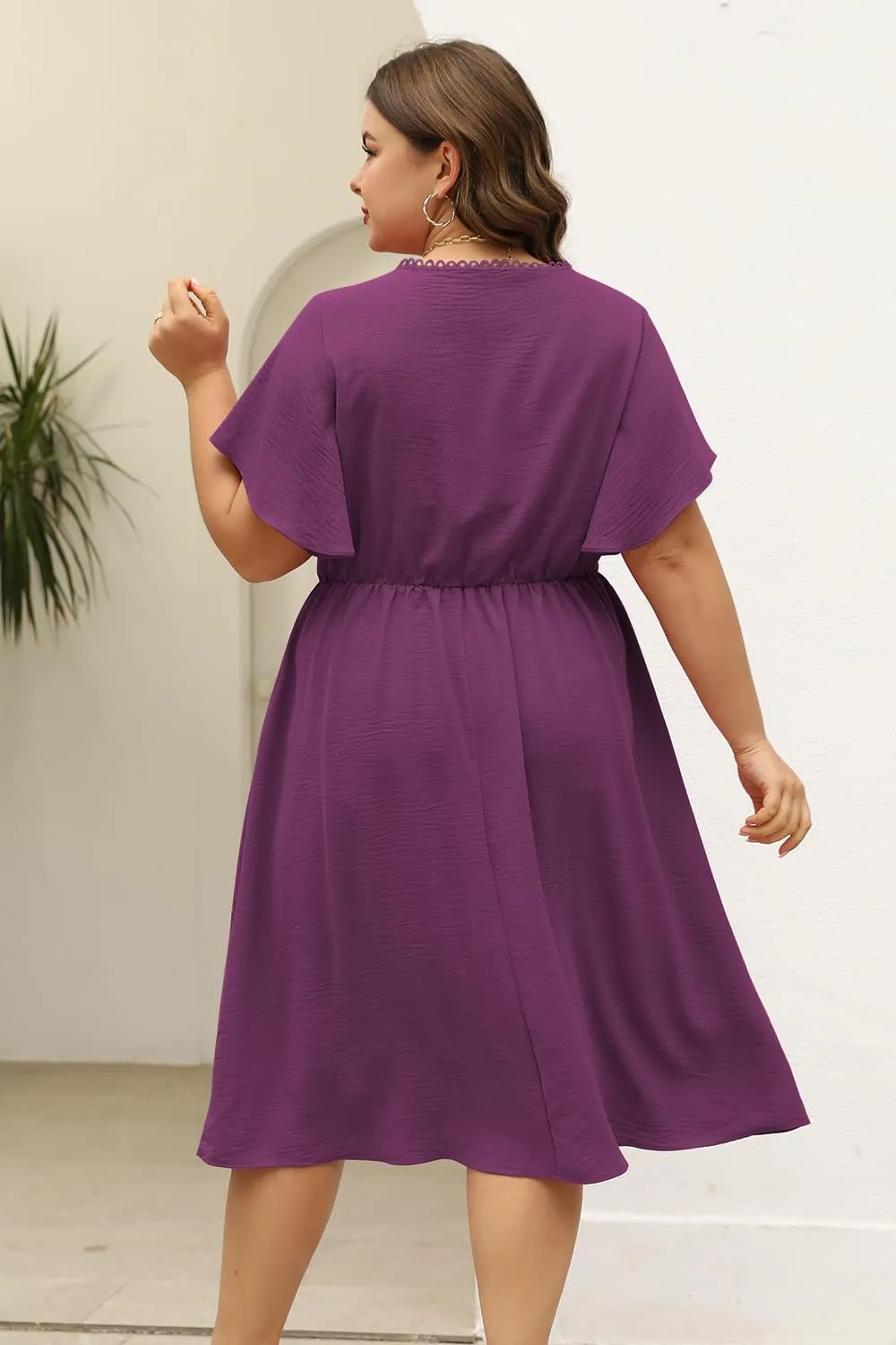 Keluummi Plus Size Dresses for Curvy Women, Summer Casual Midi Dress with Empire Waist and Pocket
