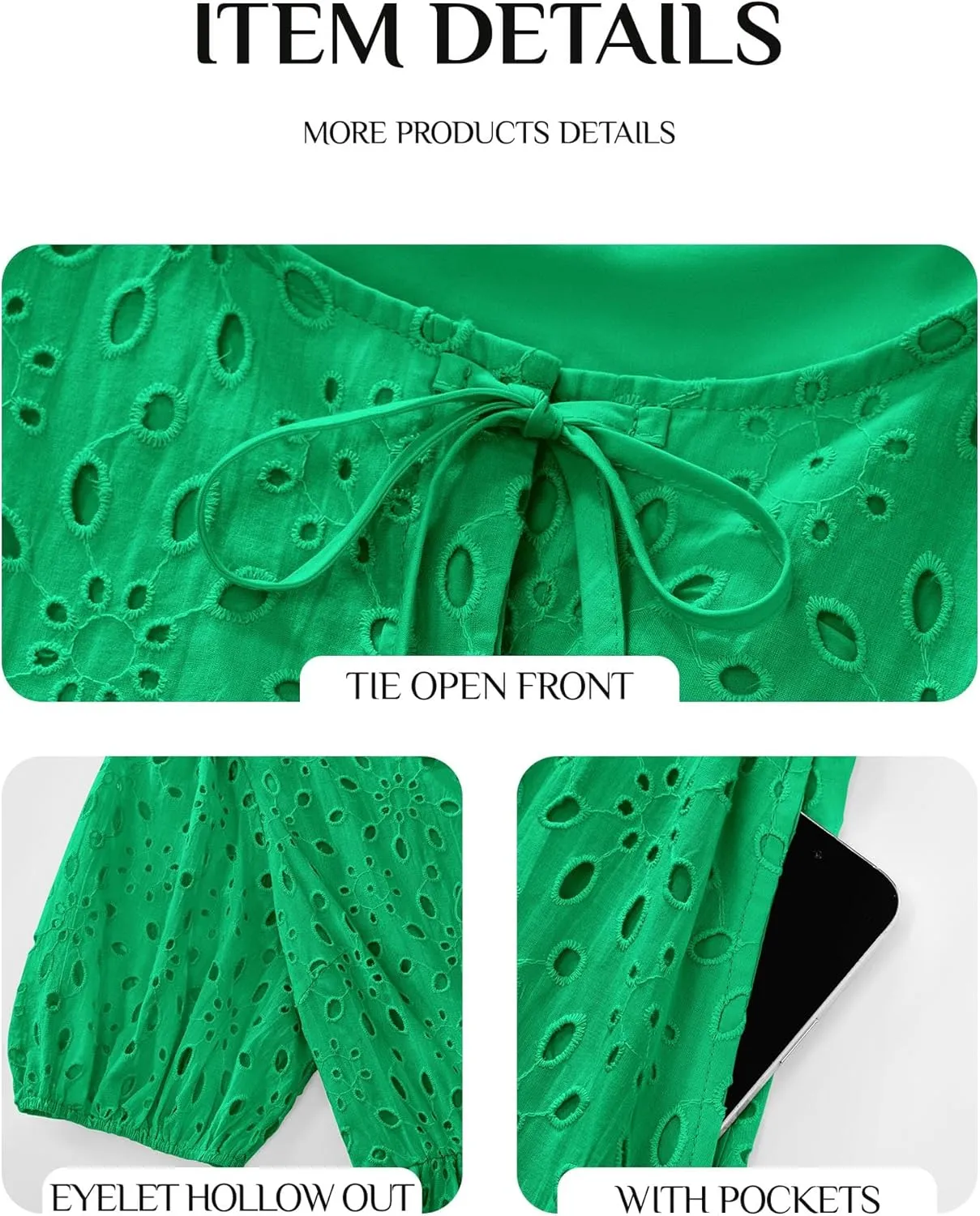 KIRUNDO Womens Summer Dresses 2025 Short Puff Sleeve Open Tie Front Eyelet Hollow Out A Line Wedding Guest Beach Sundress
