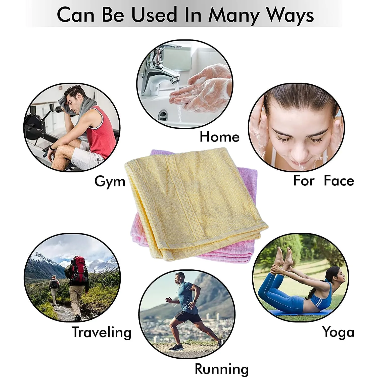 Kuber Industries Bamboo Face Towels |Super Soft, Quick Absorbent & Anti-Bacterial|Gym & Workout Towels|Pack of 12 (Yellow & Pink)