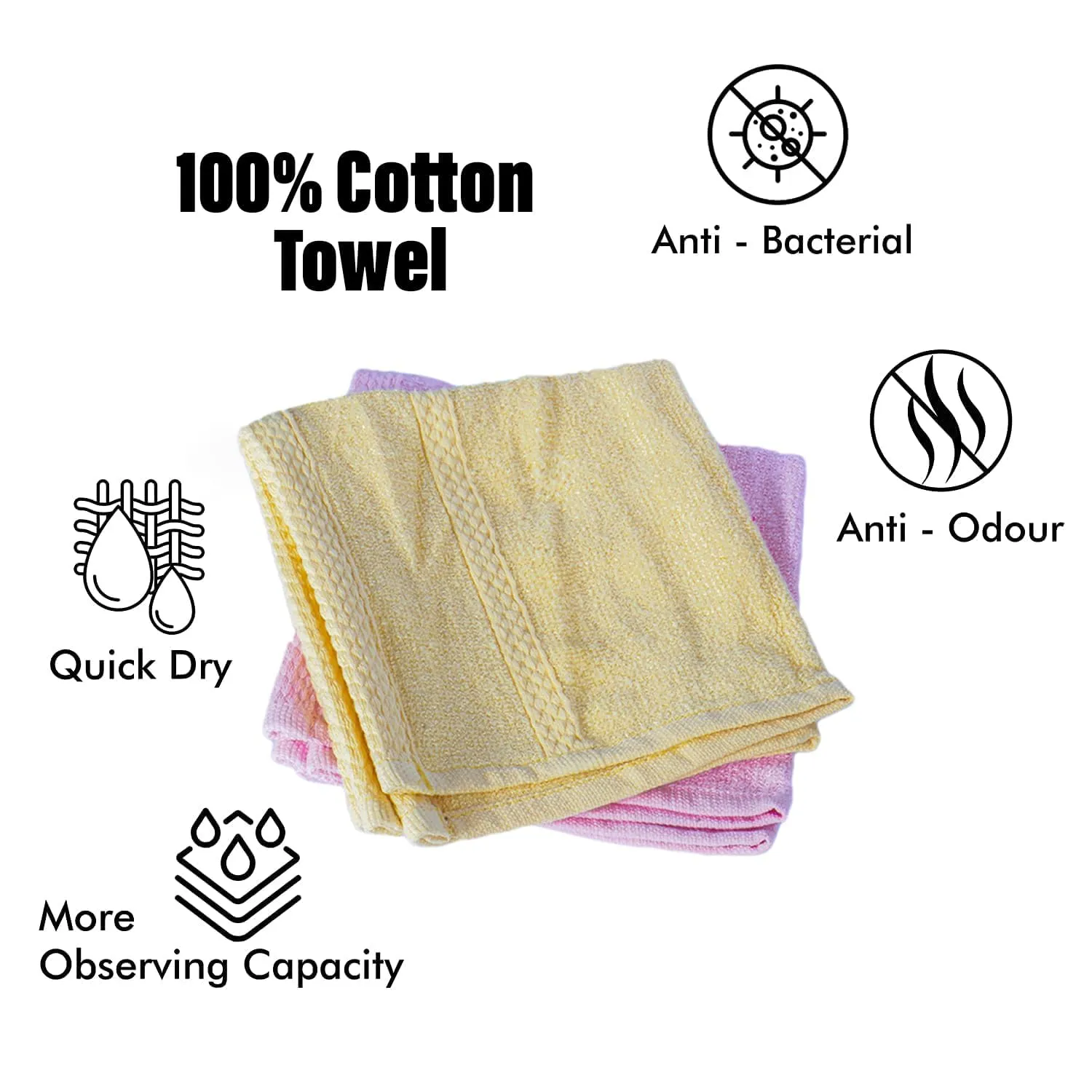Kuber Industries Bamboo Face Towels |Super Soft, Quick Absorbent & Anti-Bacterial|Gym & Workout Towels|Pack of 12 (Yellow & Pink)