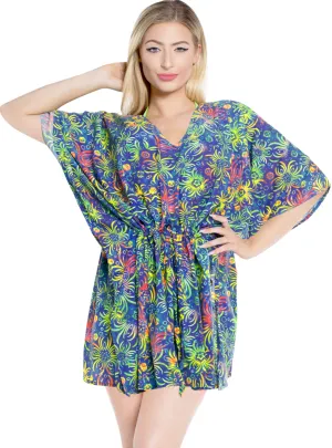 LA LEELA Bikni Swimwear Digital HD Print Tunic Vintage Cover Up Multicolor_F186