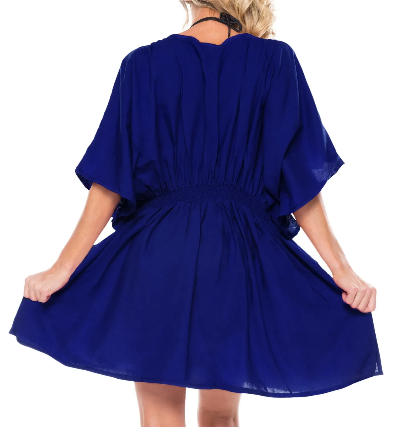 LA LEELA Bikni Swimwear Rayon Solid Sundress Womens Cover Up OSFM 10-16 [M-1X] royal Blue_2826