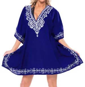 LA LEELA Bikni Swimwear Rayon Solid Sundress Womens Cover Up OSFM 10-16 [M-1X] royal Blue_2826