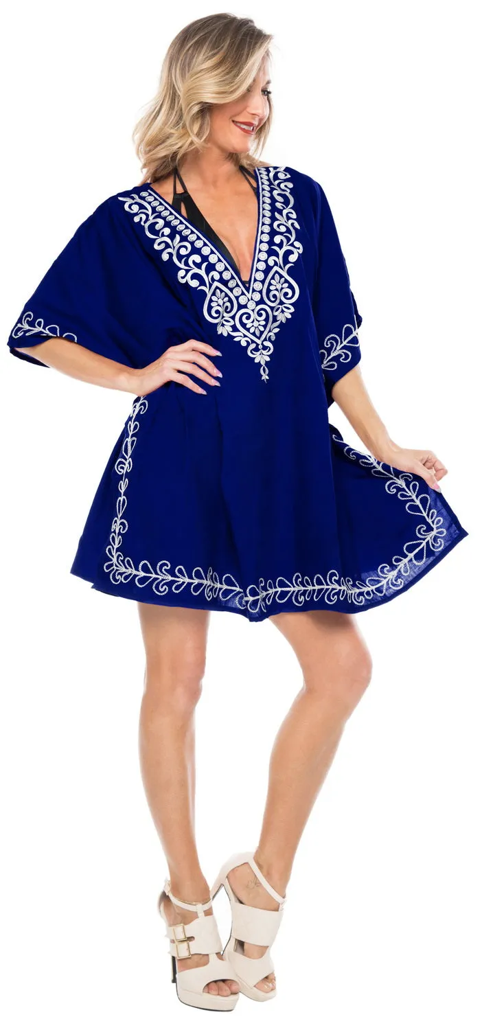 LA LEELA Bikni Swimwear Rayon Solid Sundress Womens Cover Up OSFM 10-16 [M-1X] royal Blue_2826