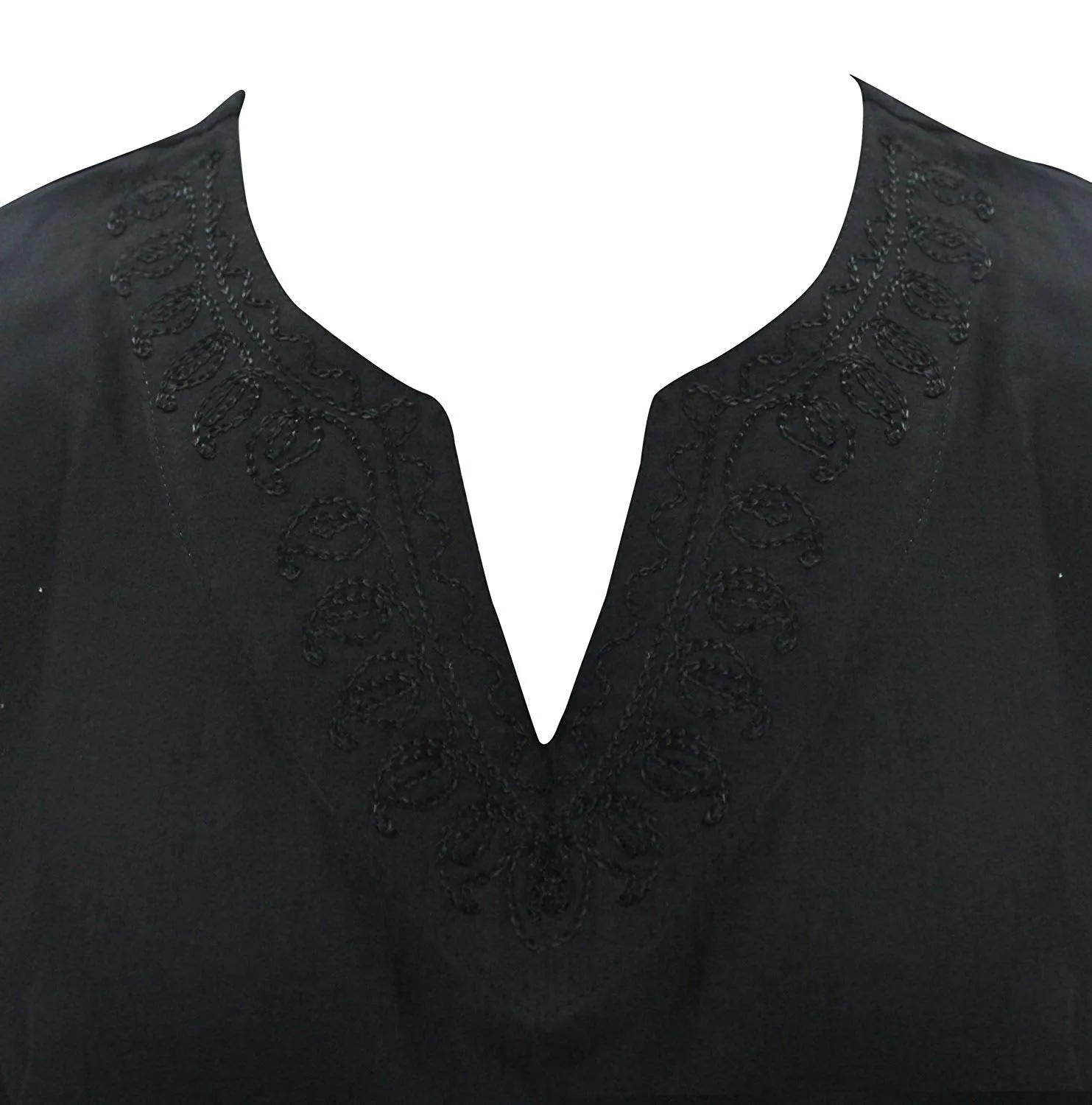 LA LEELA Rayon Solid Beachwear Loose Cover Up OSFM 10-14 [M-L] Black_4960