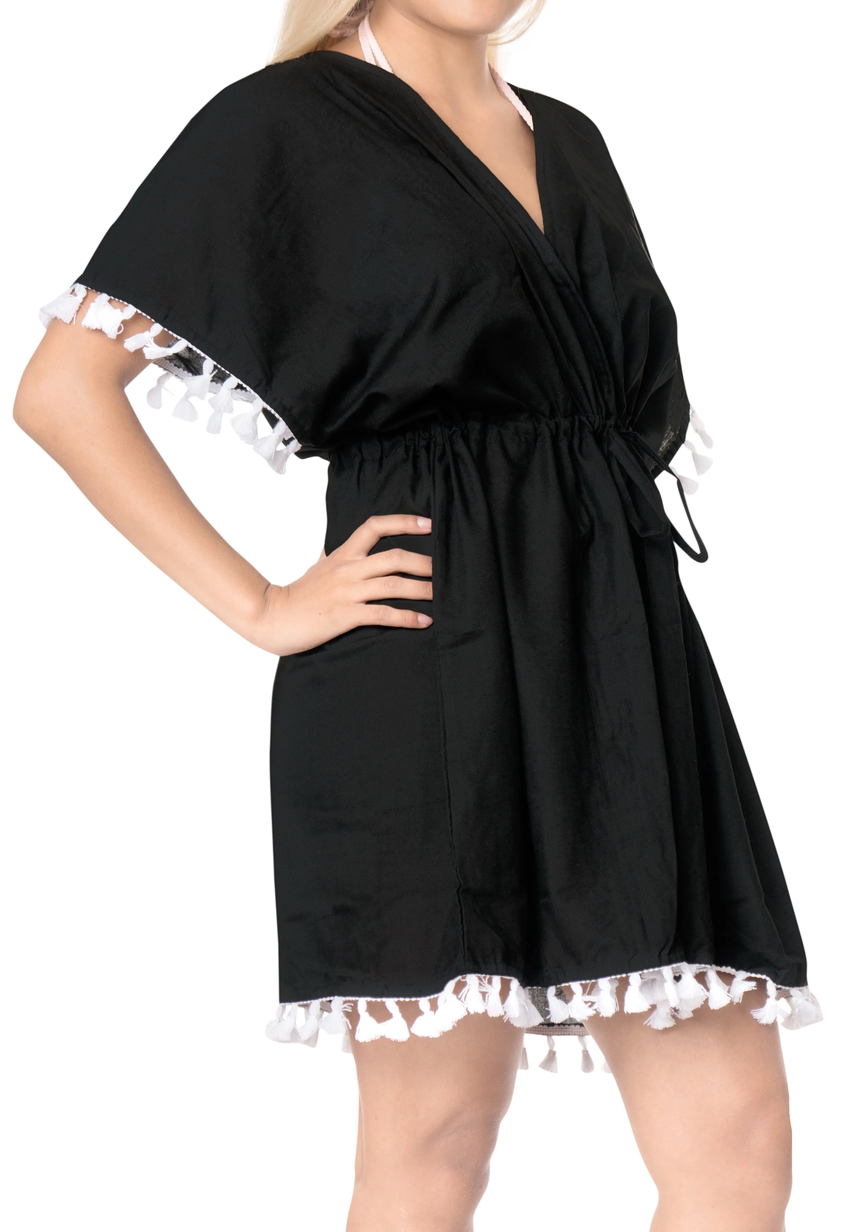 LA LEELA Rayon Solid Beachwear Loose Cover Up OSFM 16-28W [XL- 4X] Black_2950 Black_B58