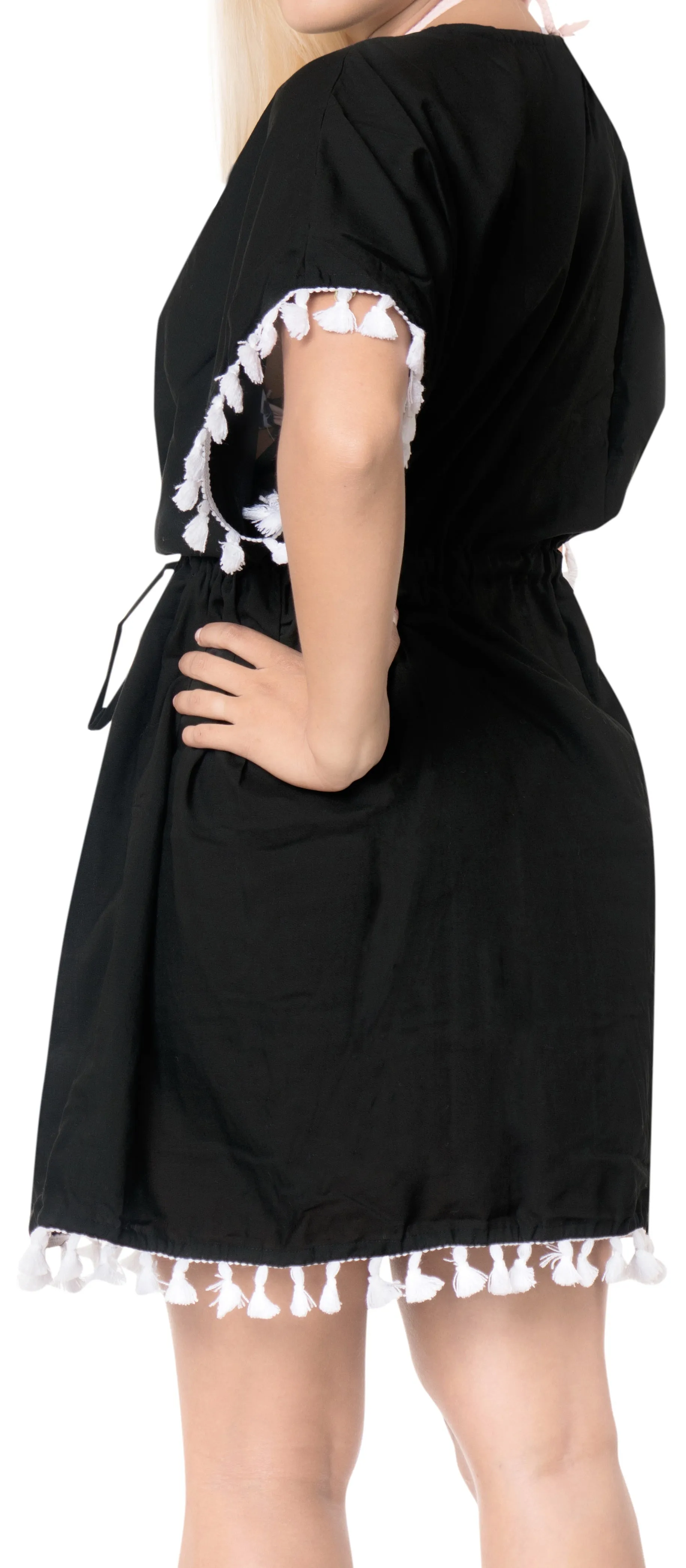 LA LEELA Rayon Solid Beachwear Loose Cover Up OSFM 16-28W [XL- 4X] Black_2950 Black_B58
