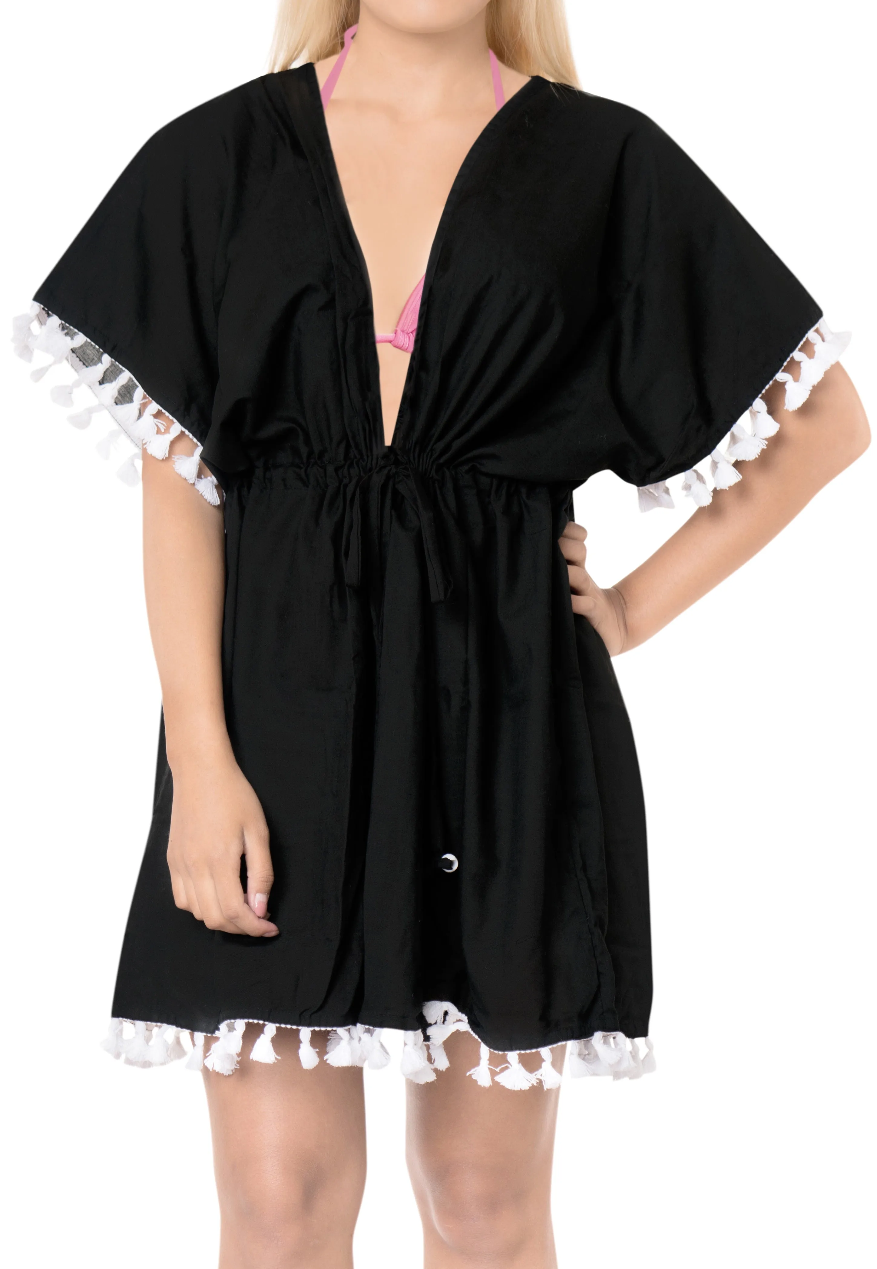 LA LEELA Rayon Solid Beachwear Loose Cover Up OSFM 16-28W [XL- 4X] Black_2950 Black_B58