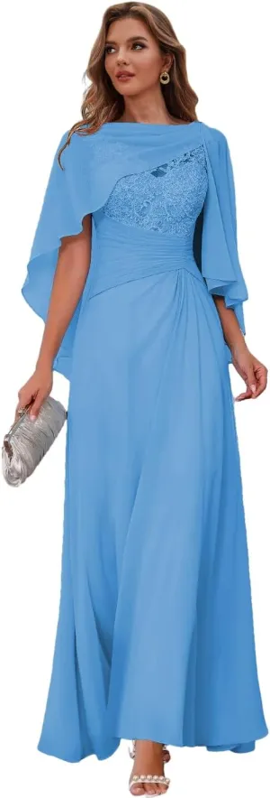 Lace Appliques Mother of The Bride Dresses for Wedding 2 Pieces Formal Dress with Cape Corset Evening Gown