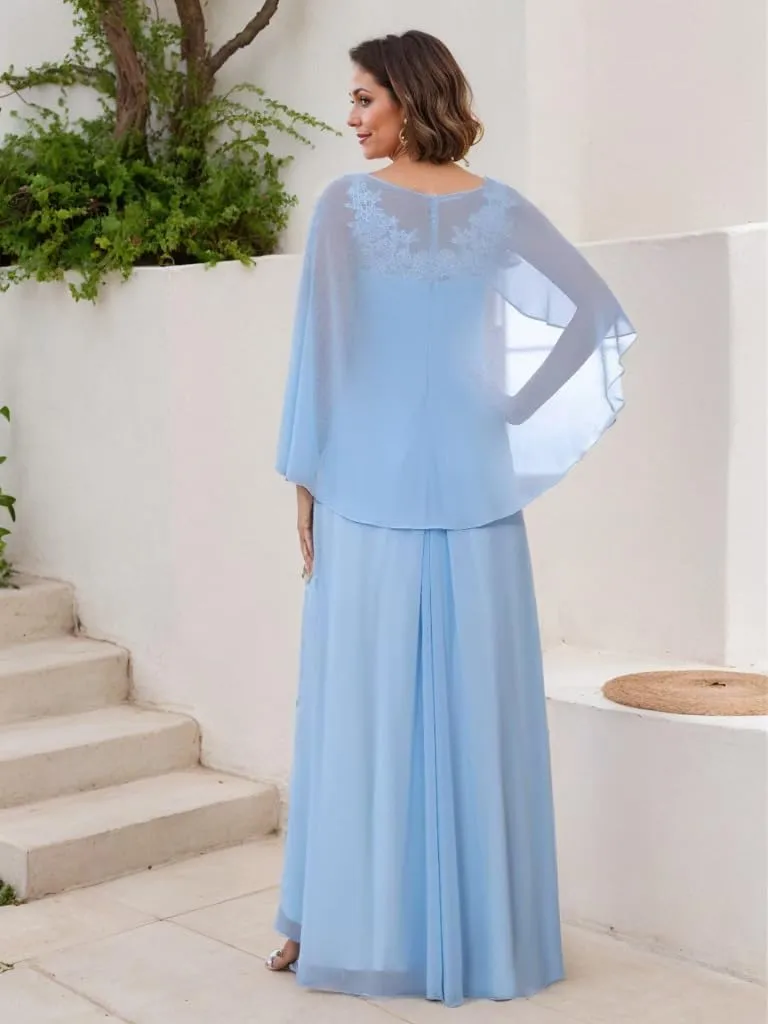 Lace Appliques Mother of The Bride Dresses for Wedding 2 Pieces Formal Dress with Cape Corset Evening Gown