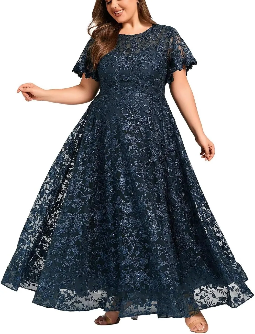 Lace Appliques Mother of The Bride Dresses for Wedding Short Sleeves Long Formal Evening Prom Dress