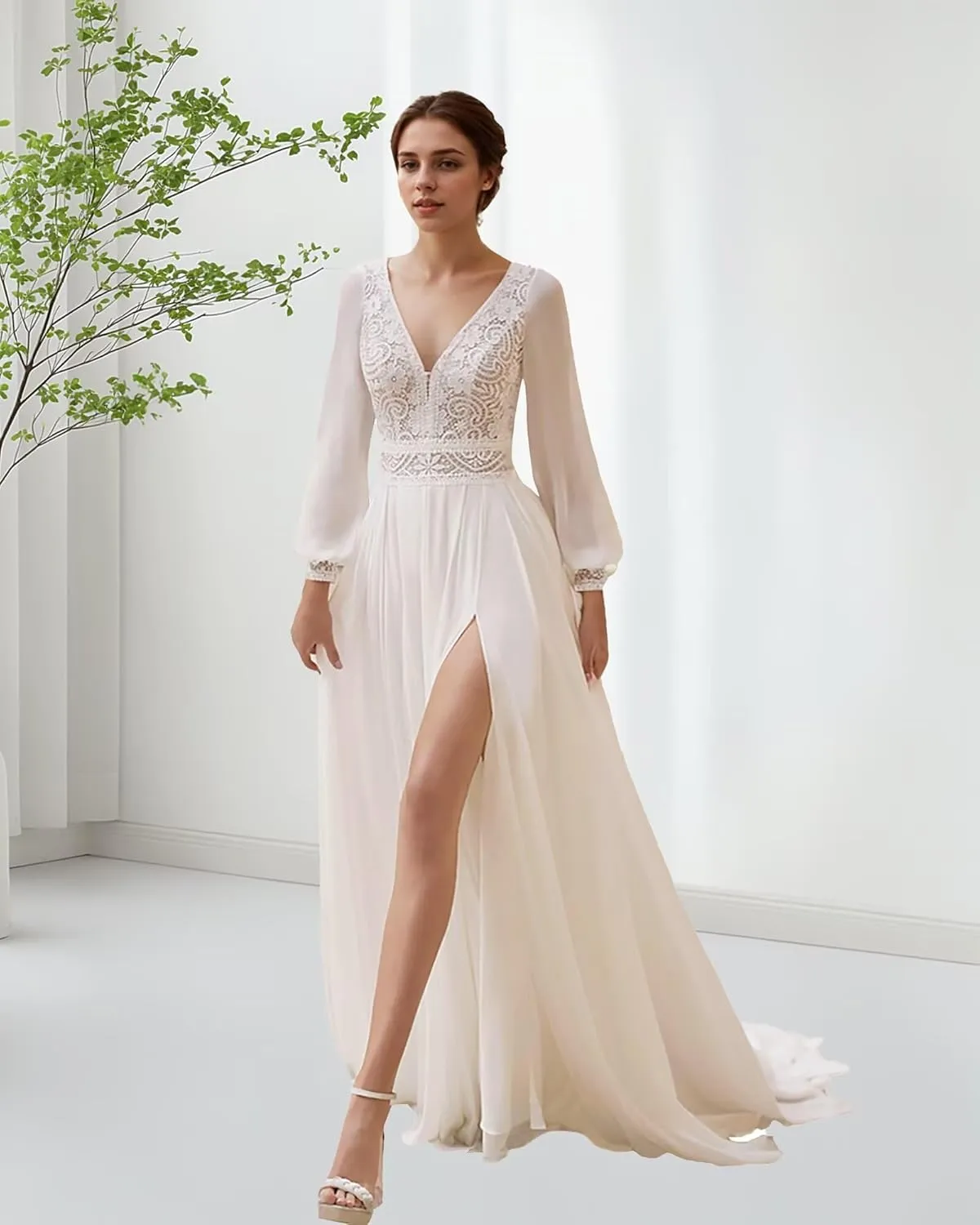 Lace Beach Wedding Dresses for Bride 2025 Long Boho Floral Bridal Wedding Gowns for Women