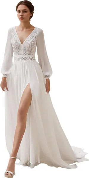 Lace Beach Wedding Dresses for Bride 2025 Long Boho Floral Bridal Wedding Gowns for Women