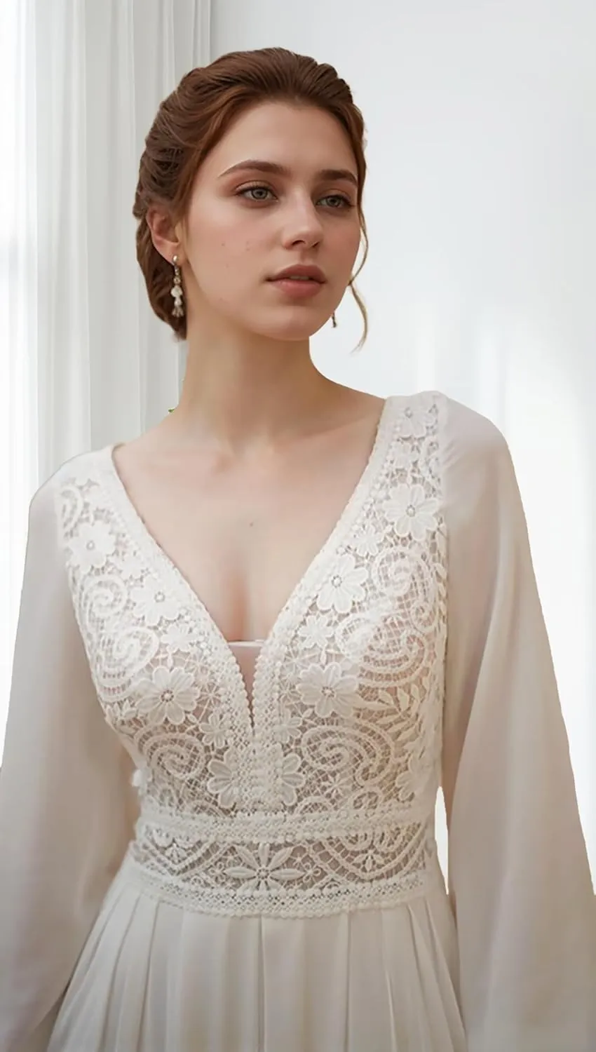 Lace Beach Wedding Dresses for Bride 2025 Long Boho Floral Bridal Wedding Gowns for Women