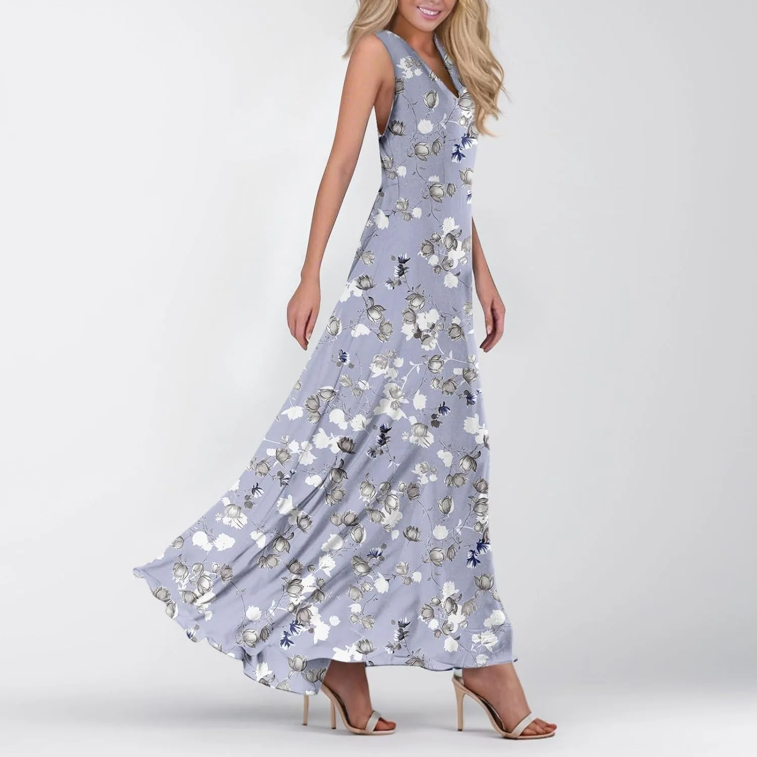 lcyhony Maxi Dresses for Women 2025 Casual Summer Sleeveless V Neck Floral Dress Y2k Loose fit Flowy Beach Vacation Sundress