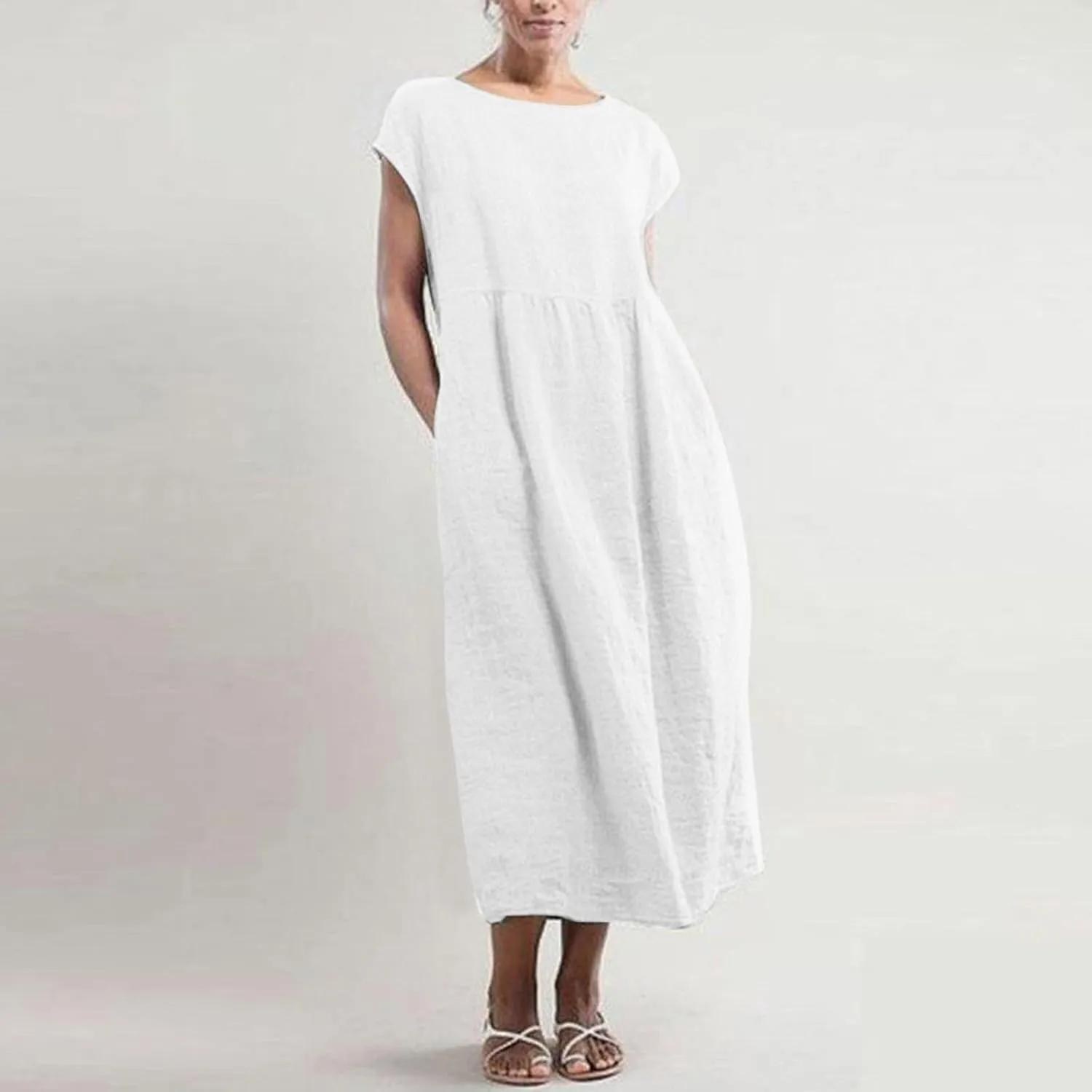 Linen Cotton Dresses for Women 2024 Sleeveless Casual Baggy Flowy Lightweight Dress Comfy Loose Holiday Maxi Dresses