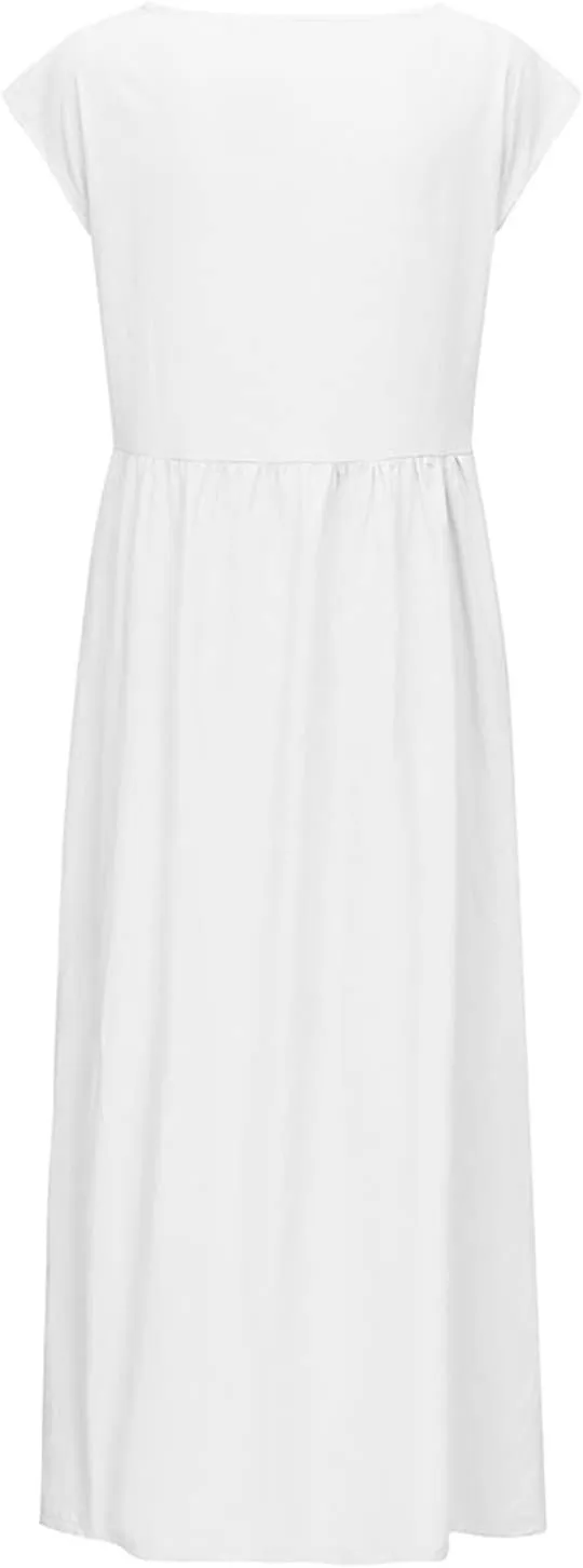 Linen Cotton Dresses for Women 2024 Sleeveless Casual Baggy Flowy Lightweight Dress Comfy Loose Holiday Maxi Dresses