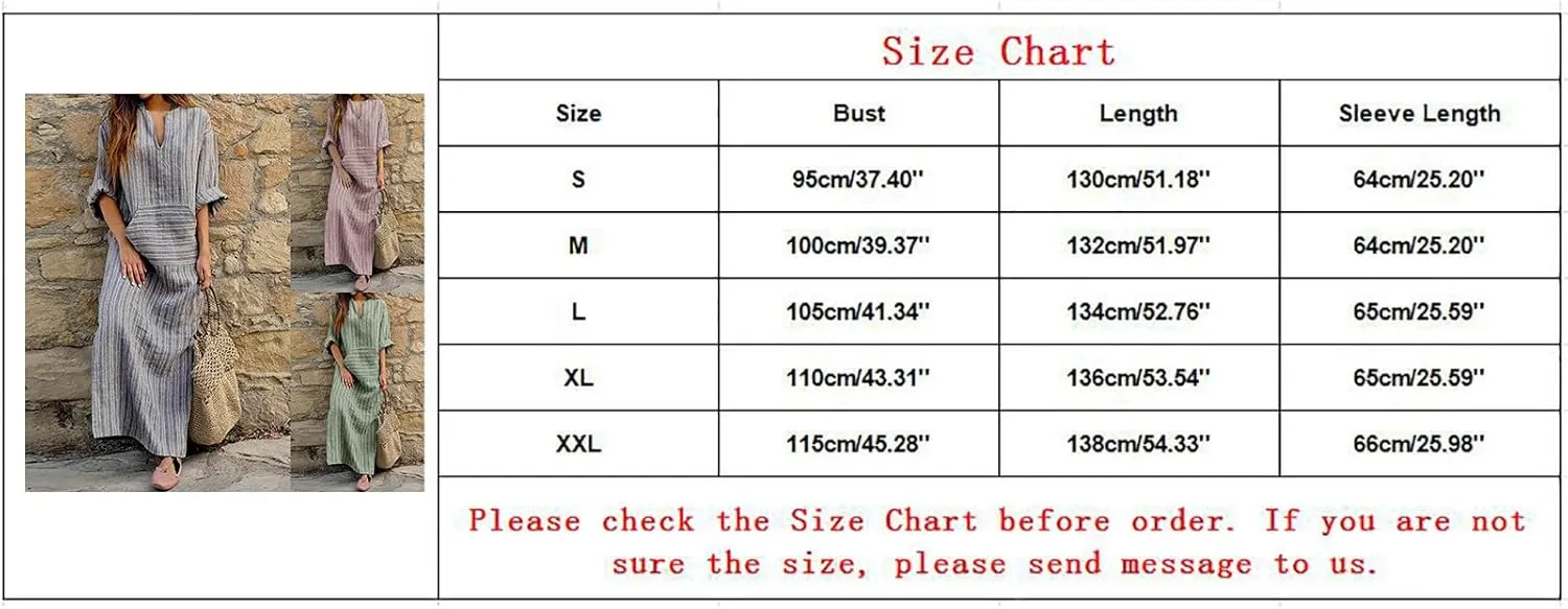 Linen Dress Women Summer Long Sleeve Maxi Dresses Japanese-Style V Neck Gown Robe Lightweight Long Dress with Front Pocket