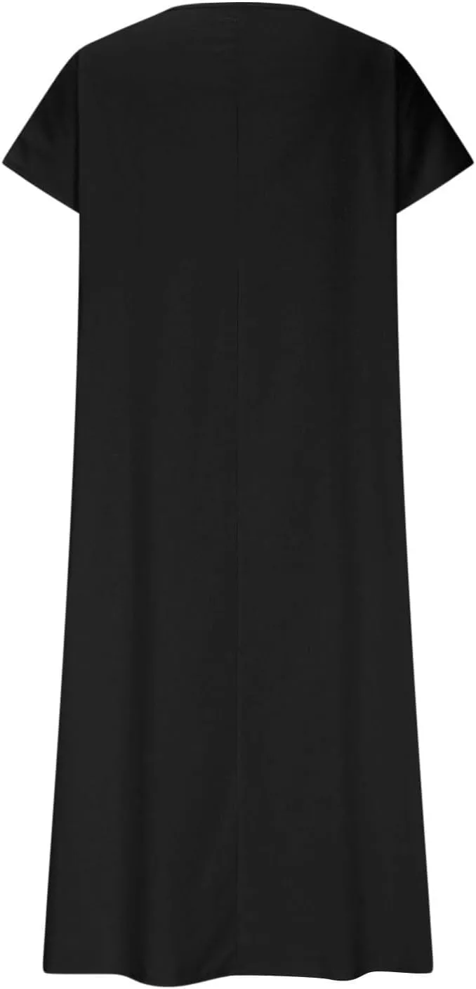 Linen Dresses for Women 2025 Casual Flowy V Neck Short Sleeve Maxi Dress Lightweight Summer Beach Vacation Clothes