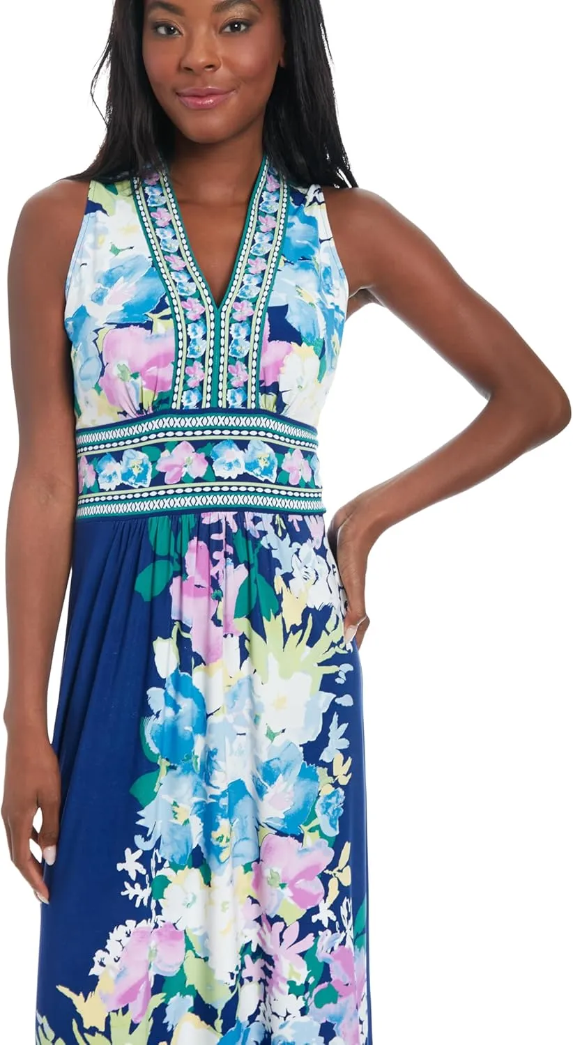 London Times Sleeveless V-Neck Maxi Casual Dresses for Women
