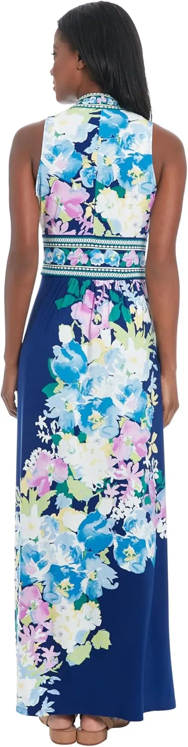 London Times Sleeveless V-Neck Maxi Casual Dresses for Women