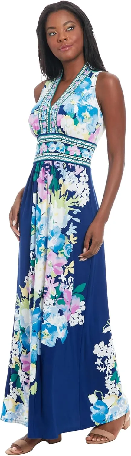 London Times Sleeveless V-Neck Maxi Casual Dresses for Women