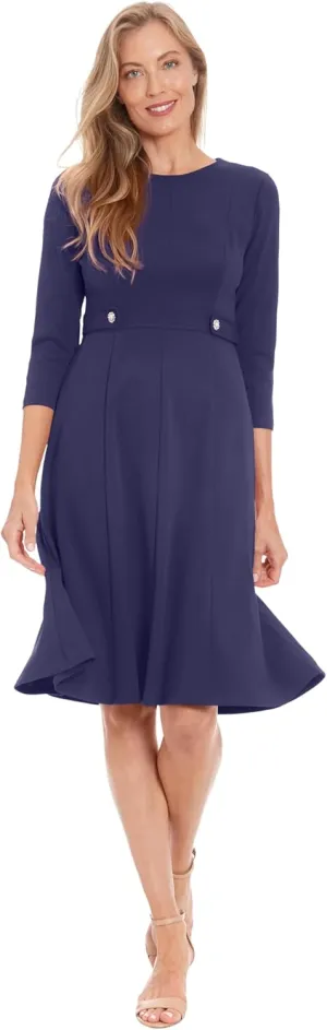 London Times Women's A-line Midi 3/4 Sleeves-Cocktail Work and Special Occasions-Versatile Wedding Guest Dresses