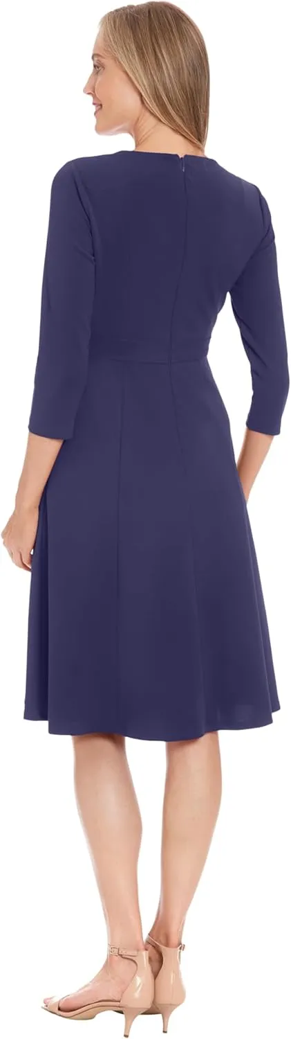 London Times Women's A-line Midi 3/4 Sleeves-Cocktail Work and Special Occasions-Versatile Wedding Guest Dresses