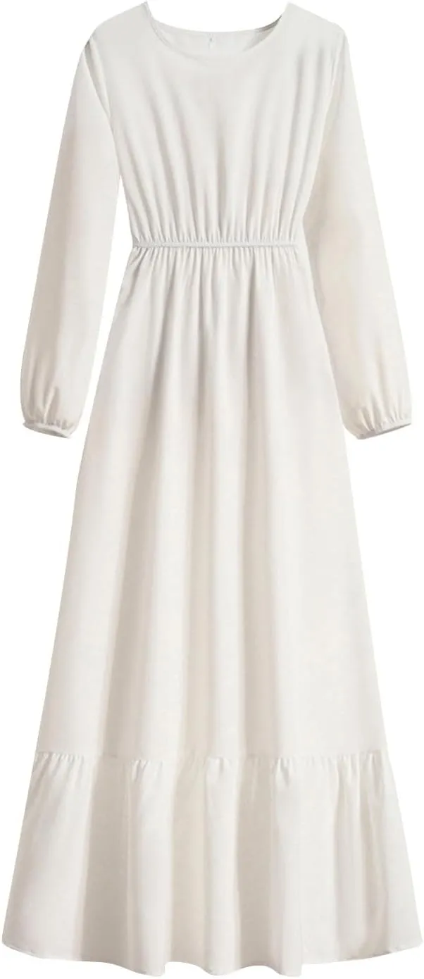 Long Dresses for Women Fall Fashion Long Sleeve Elastic Waist Tiered Ruffle Maxi Dress Causal Crewneck Party Dresses