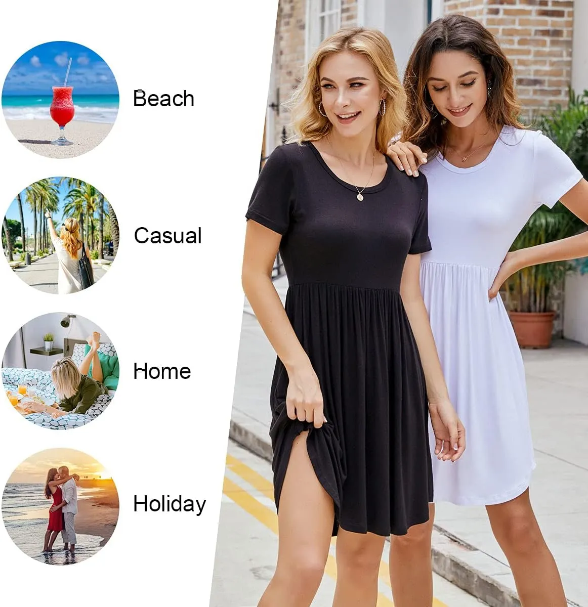 LONGYUAN Women's Casual Dresses 2025 Summer Short Sleeve Dress Hide Belly Loose Fit Sundress with Pockets S-3XL