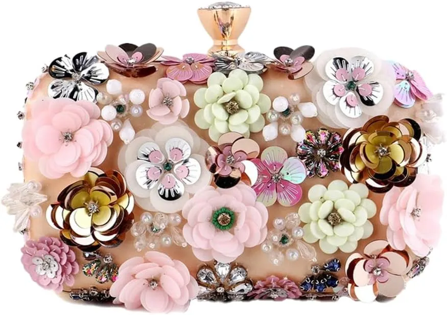 Luxury Flower Evening Clutch, Elegant Women's Party Purse, Handmade Beaded Rhinestone Bag, Perfect for Weddings/Balls/Dinners