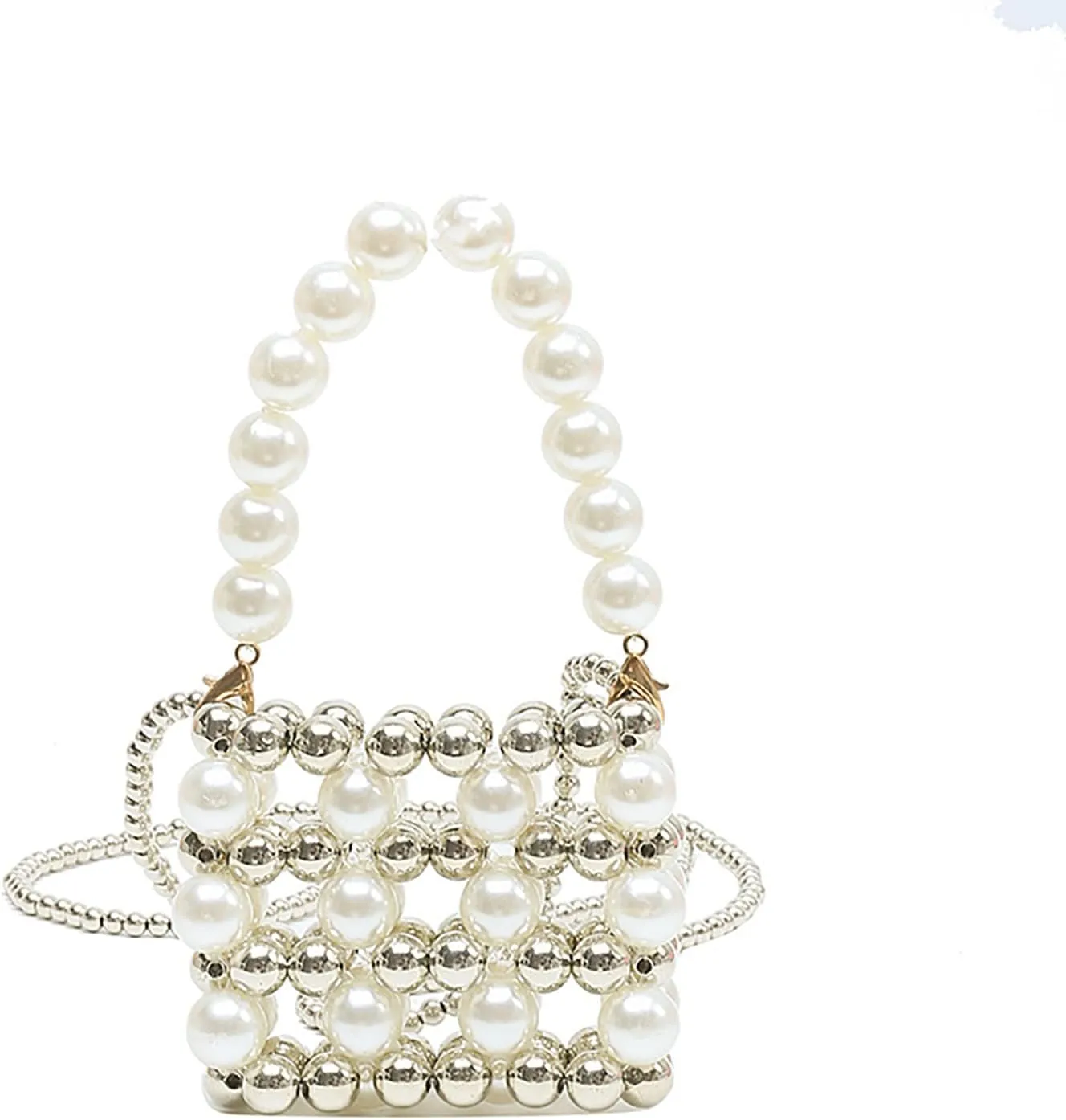 Luxury Pearl Bag Chain Bag Purse Bags, Artificial Pearl Clutch Handmade Bags Evening Bags for Wedding Bridal Party Travel 06