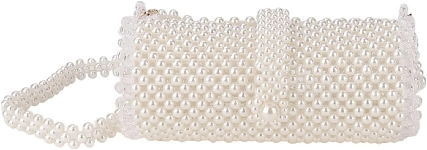 Luxury Pearl Bag Chain Bag Purse Evening Bags, Artificial Pearl Clutch Handmade Bags for Party Wedding Bridal Travel 14