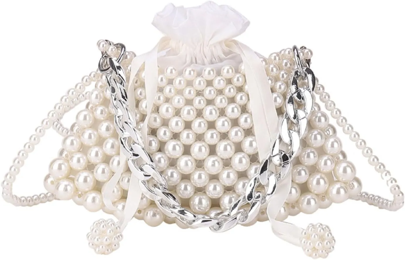 Luxury Pearl Bag Chain Bag Purse Evening Bags, Artificial Pearl Clutch Handmade Bags for Party Wedding Bridal Travel 15