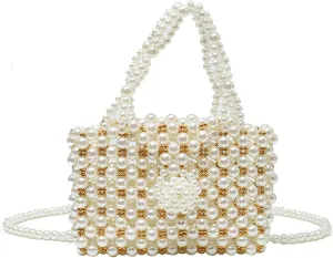 Luxury Pearl Bag Chain Bag Purse Evening Bags, Artificial Pearl Clutch Handmade Bags for Party Wedding Bridal Travel 16