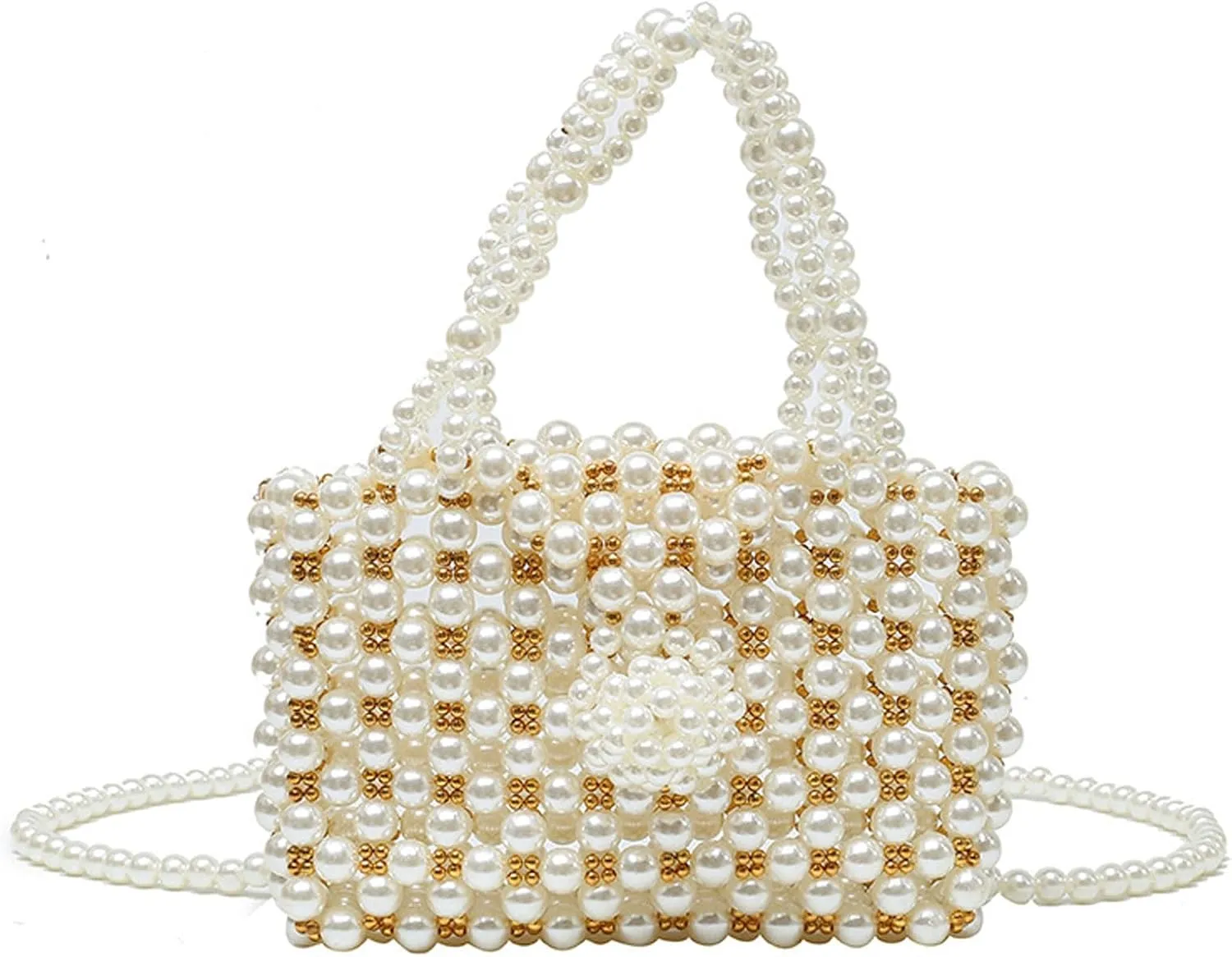 Luxury Pearl Bag Chain Bag Purse Evening Bags, Artificial Pearl Clutch Handmade Bags for Party Wedding Bridal Travel 16