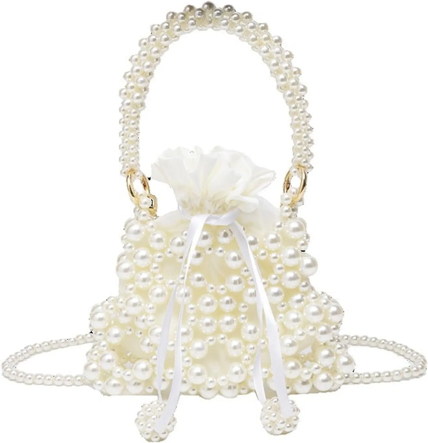 Luxury Pearl Bag Chain Bag Purse Ladies Beaded Cross Body Shoulder Bag Handmade Bags Women's Clutches for Wedding Party Bridal Party Gifts for Girls Women 18