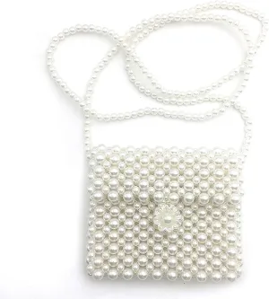Luxury Women's White Pearl Clutch Bag, 11cm x 11cm (4.33in x 4.33in), Artificial Pearl Beaded Design with Jetted Pocket, Perfect for Women, Ladies, Girls, Evening, Wedding, Party, Travel