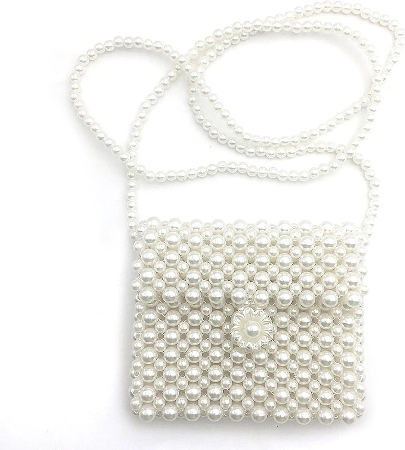 Luxury Women's White Pearl Clutch Bag, 11cm x 11cm (4.33in x 4.33in), Artificial Pearl Beaded Design with Jetted Pocket, Perfect for Women, Ladies, Girls, Evening, Wedding, Party, Travel