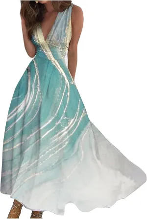 Maxi Dresses for Women 2025 Casual Trendy Summer Dress V Neck Sleeveless Formal Sundresses A Line Flowy Sundress