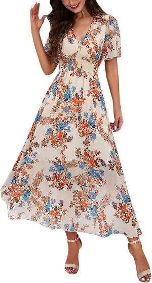 Maxi Dresses for Women 2025 Maxi Dresses for Women 2025 Flowy Ruffle Short Sleeve Waist