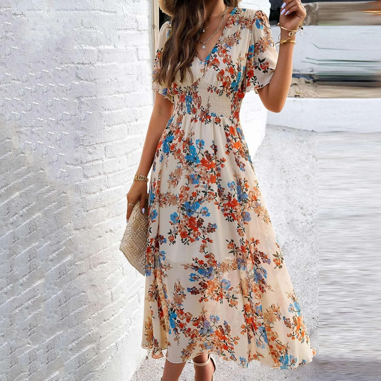 Maxi Dresses for Women 2025 Maxi Dresses for Women 2025 Flowy Ruffle Short Sleeve Waist